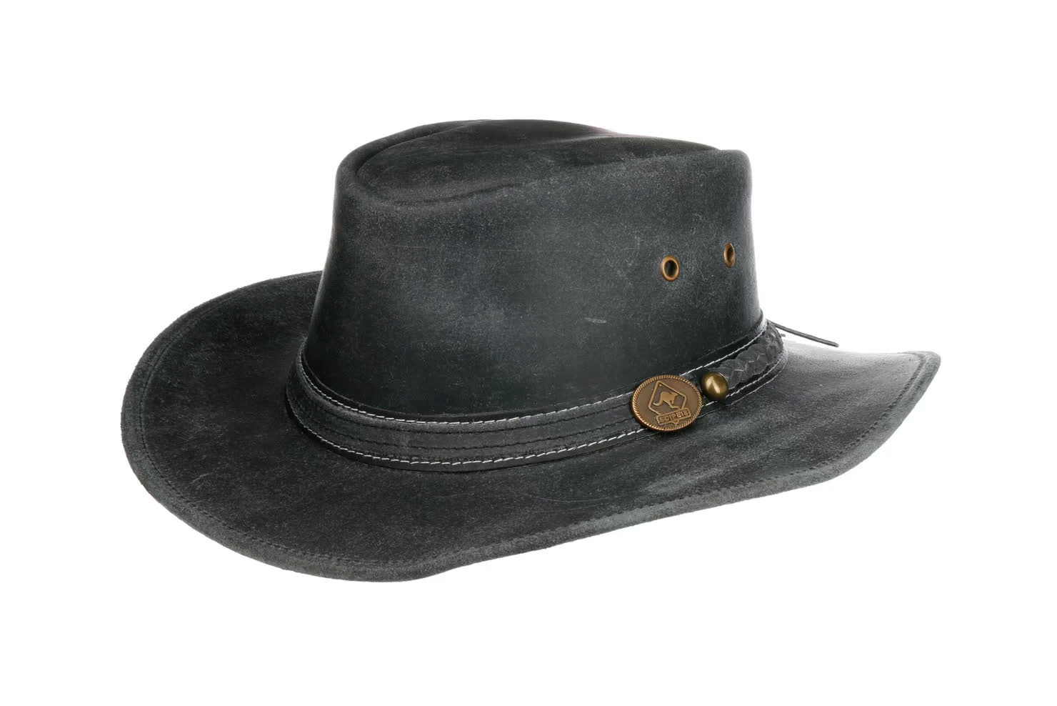MENS COWBOY HAT GENUINE BLACK LEATHER AUSSIE WILD WEST USA FANCY DRESS UNISEX* E - Foto 10